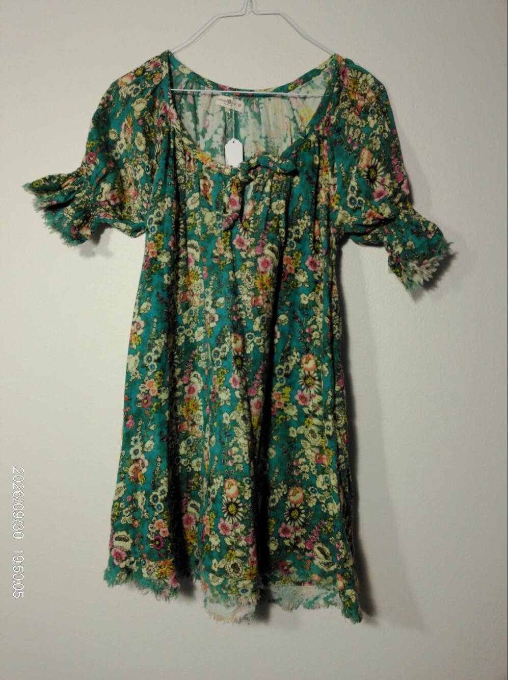 Natural Life Sienna Cotton Gauze Mini Dress Teal Green Floral Boho Size M